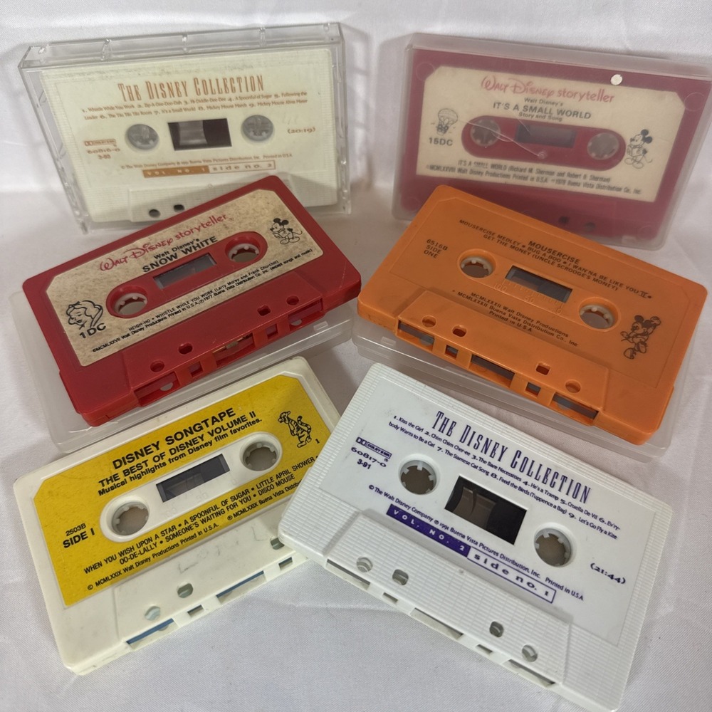 Vintage Disney Cassette Tape Lot Snow White Mousercise Small World Songtape 6pc